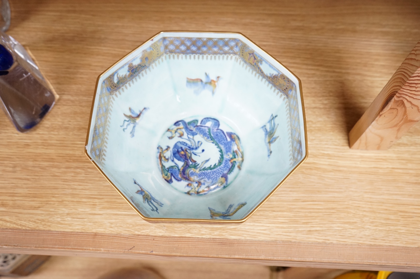 A Wedgwood octagonal lustreware ‘dragon’ bowl, designed by Daisy Makeig Jones, pattern number Z4831, 20cm wide